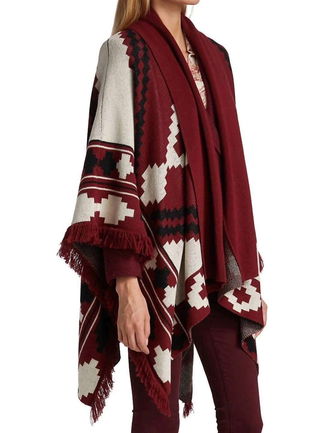 Cheapest π L'Agence π© women Austin Jacquard Cape In Dark Red Ivory Black π€© 2 Cheapest π L'Agence π© women Austin Jacquard Cape In Dark Red Ivory Black π€© - Image 2