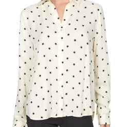 Discount 🔥 L'Agence Holly 👩 Womens Sheer Printed Button-Down Top 😀
