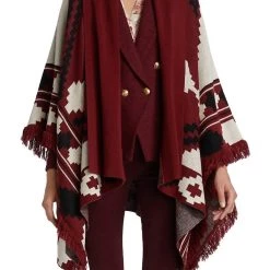 Cheapest 😀 L'Agence 👩 women Austin Jacquard Cape In Dark Red Ivory Black 🤩