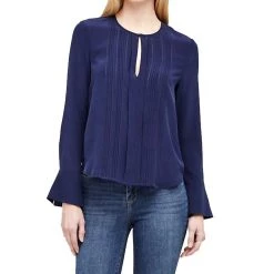 Cheapest 🔥 L'Agence 👩 women Simone Pleated L/S Blouse in Navy 😉