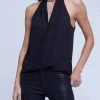 Best Sale 👏 L'Agence 👩 women Lina Chain Draped Top in Black 💯
