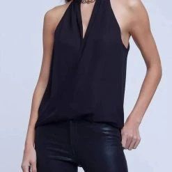 Best Sale 👏 L'Agence 👩 women Lina Chain Draped Top in Black 💯