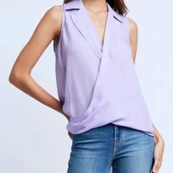 Promo 💯 L'Agence 👩 women Freja Draped Blouse in Lavender 🔥