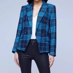 Cheapest 🧨 L'Agence 👩 women Kenzie Tweed Blazer in Midnight Plaid Multi 😍