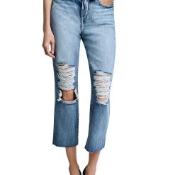 New ✨ L'Agence Adele 👩 Womens Destroyed High Rise Straight Leg 👖 Jeans ✔️