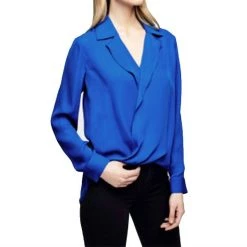 Buy ⭐ L'Agence 👩 women Rita Drape Front Blouse in Blue 🥰