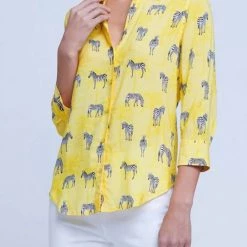 Best deal 👏 L'Agence 👩 women Camille Zebra Blouse in Yellow 🔔