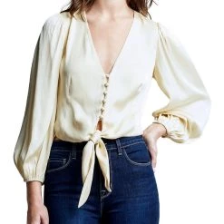 Cheap 👍 L'Agence 👩 Womens Front Tie Button Blouse 👏