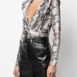Buy 🧨 L'Agence 👩 women Alexis Python Print Bodysuit in Multi 😍