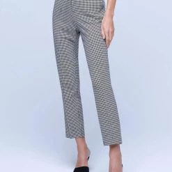 Coupon 😍 L'Agence 👩 women Logan Trouser in Black/Ivory Houndstooth 💯