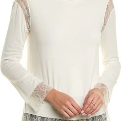 Top 10 ✨ Bailey 44 👩 women ISABEL FLORAL LACE-TRIM PULLOVER TOP 👚 SHIRT in Creme Fraiche 💯