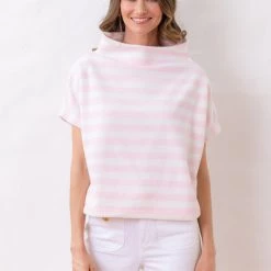 Best Sale ⌛ Dudley Stephens 👩 women Marks Street Mock Neck in Striped Fleece 😍