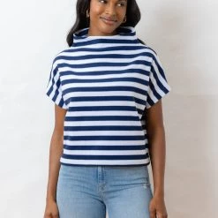 Cheapest ✨ Dudley Stephens 👩 women Marks Street Mock Neck in Striped Fleece 💯